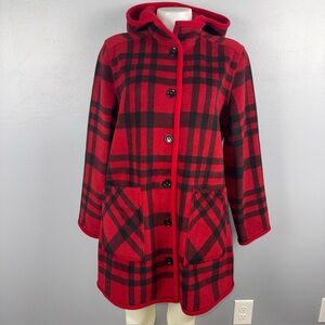 Susan Graver Weekend Reversible Polar Fleece Hooded Jacket Women’s S Red Plaid